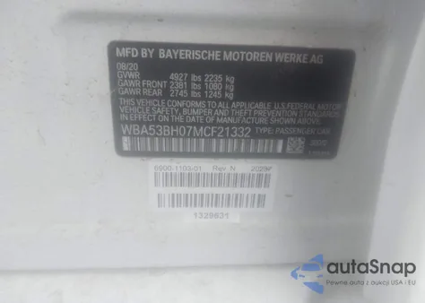 2021 BMW 530I из США, поврежденный, VIN WBA53BH07MCF21332